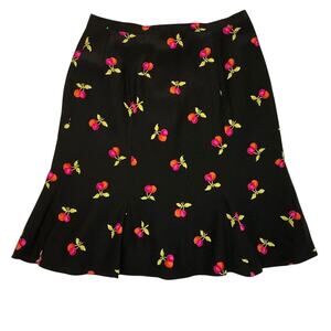VINTAGE DANA BUCHMAN  100% Silk Skirt Black Cherry Print A-Line Flare Size 10P